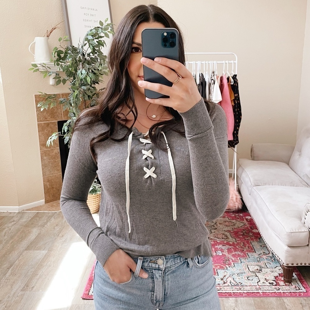 Splendid Cashmere Blend Lace Up Long Sleeve Sweater